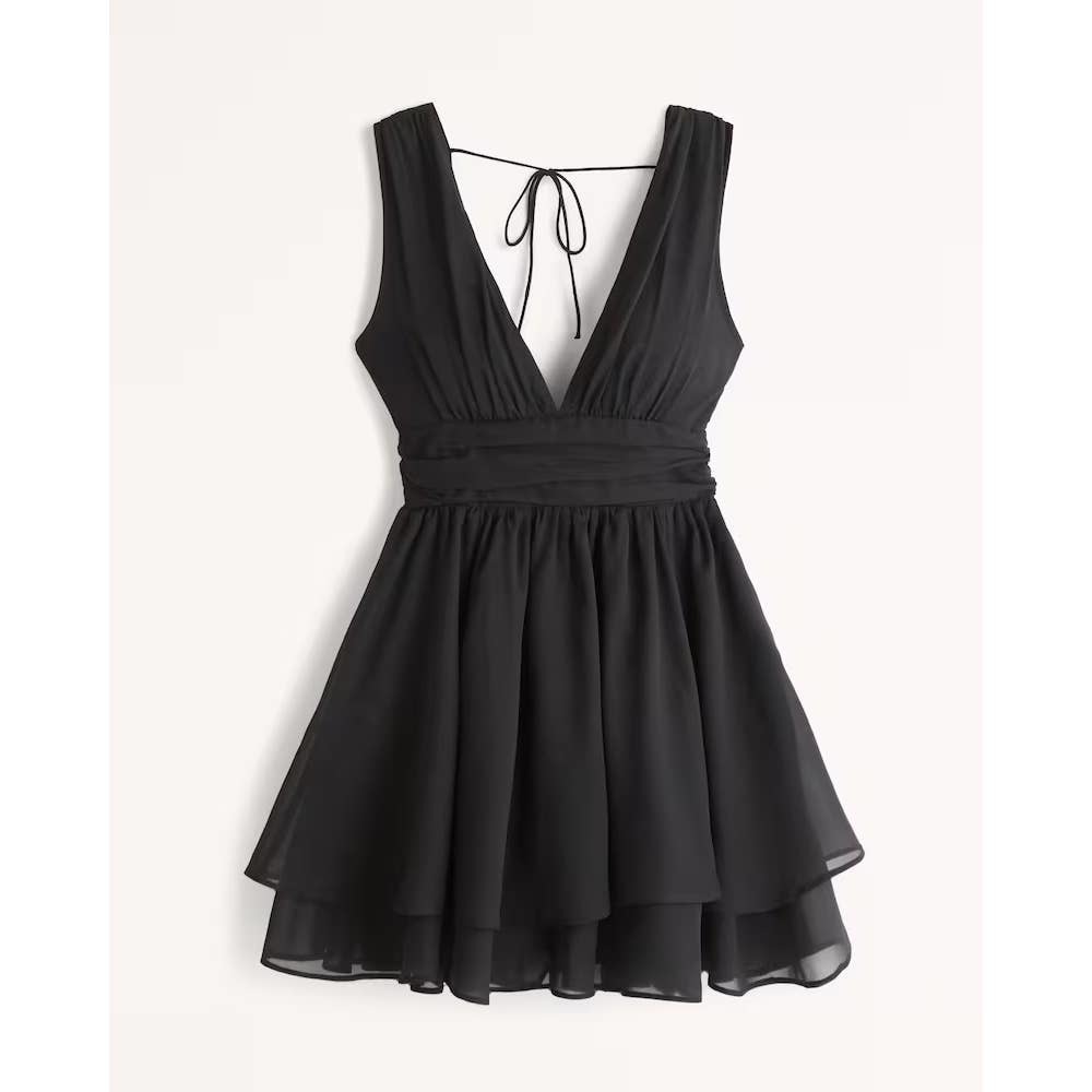 NWT Abercrombie & Fitch Flirty Drama Mini Dress in Black Size Large - Picture 1 of 10